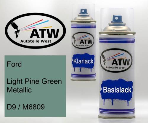 Ford, Light Pine Green Metallic, D9 / M6809: 400ml Sprühdose + 400ml Klarlack - Set, von ATW Autoteile West.